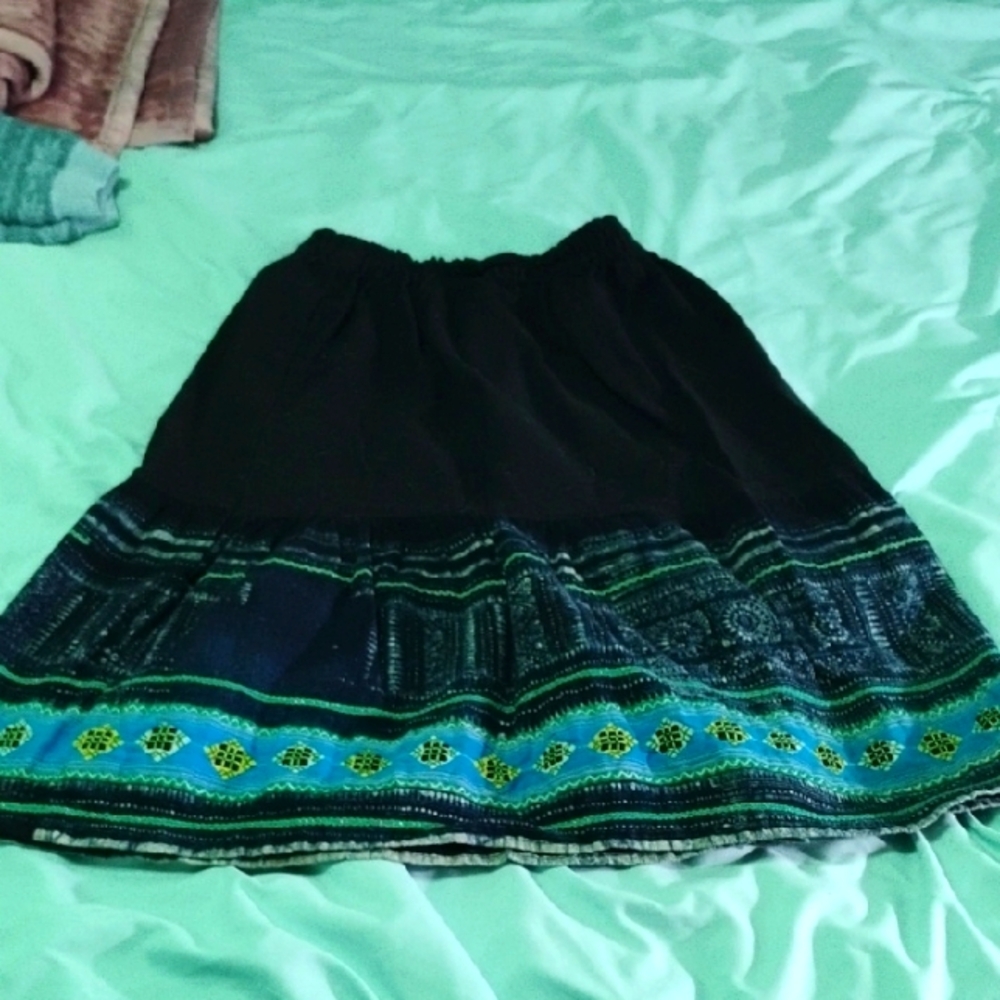 Black and Green Patterned Skirt